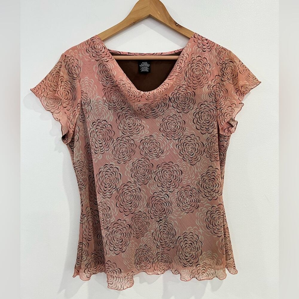 Vintage Rose Pink Floral Y2k Feminine Blouse Fairy XL Petite